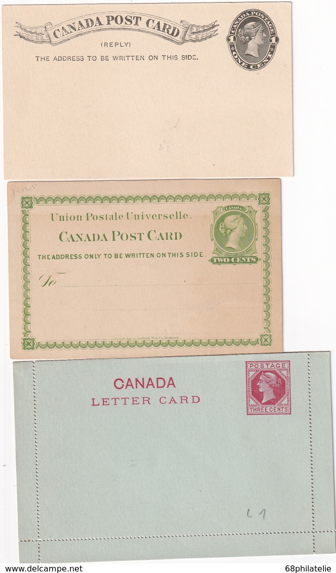 CANADA LOT DE 3 ENTIERS POSTAUX - 1860-1899 Reign Of Victoria