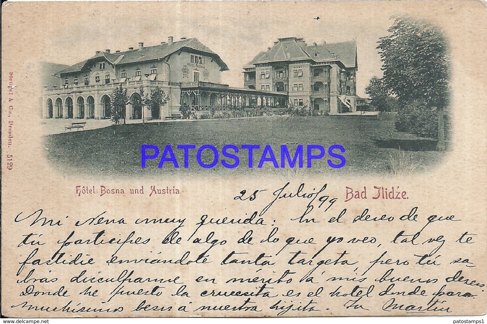 98919 BOSNIA Y HERZEGOVINA BOSNIEN HERZEGOWINA BAD ILIDZE HOTEL BOSNA & AUSTRIA POSTAL POSTCARD - Bosnie-Herzegovine