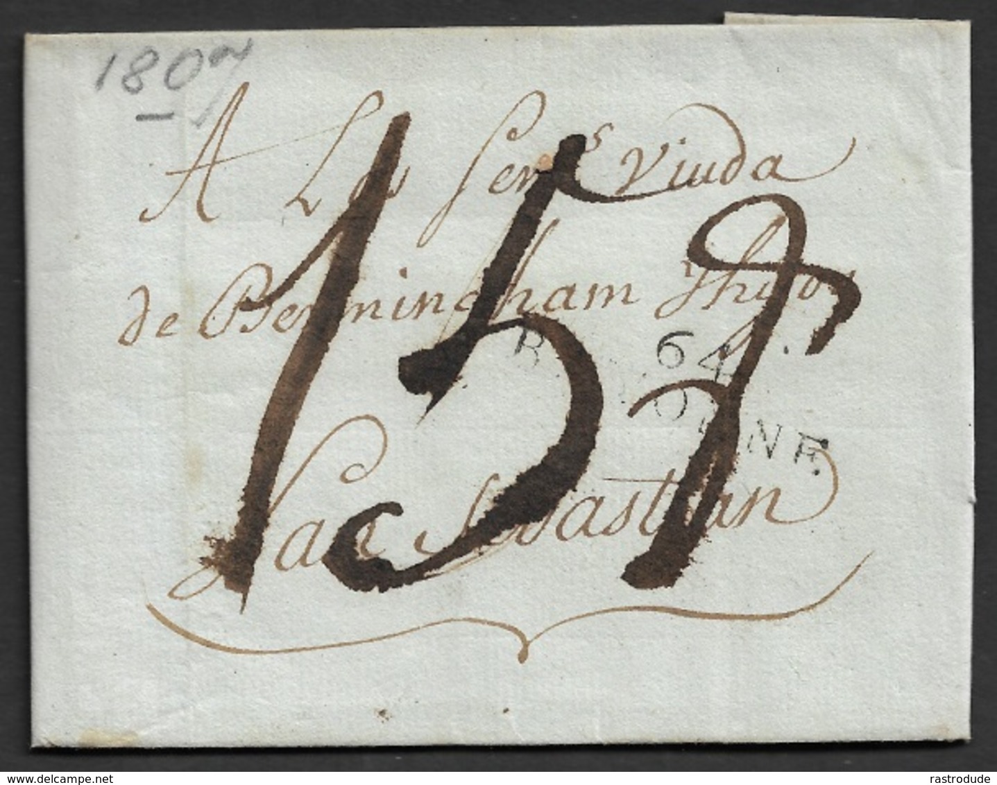 1809 LAC Departemental Bayonne A San Sebastian, Espagne. Belle Ecriture - 1801-1848: Précurseurs XIX