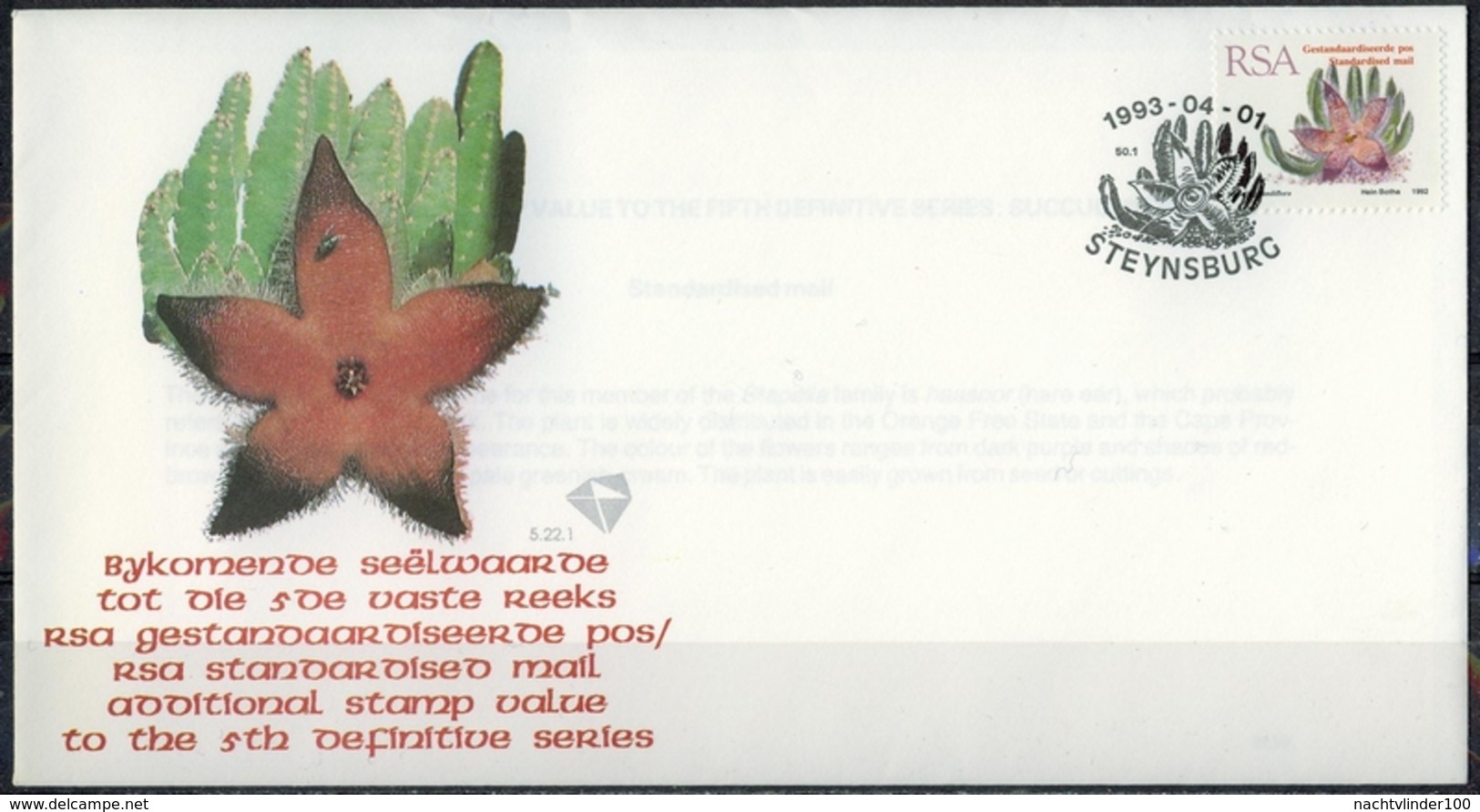 Mck126b FLORA BLOEMEN CACTUS FLOWERS SUKKULENTEN BLUMEN KAKTEEN FLEURS RSA 1993 FDC - Sukkulenten