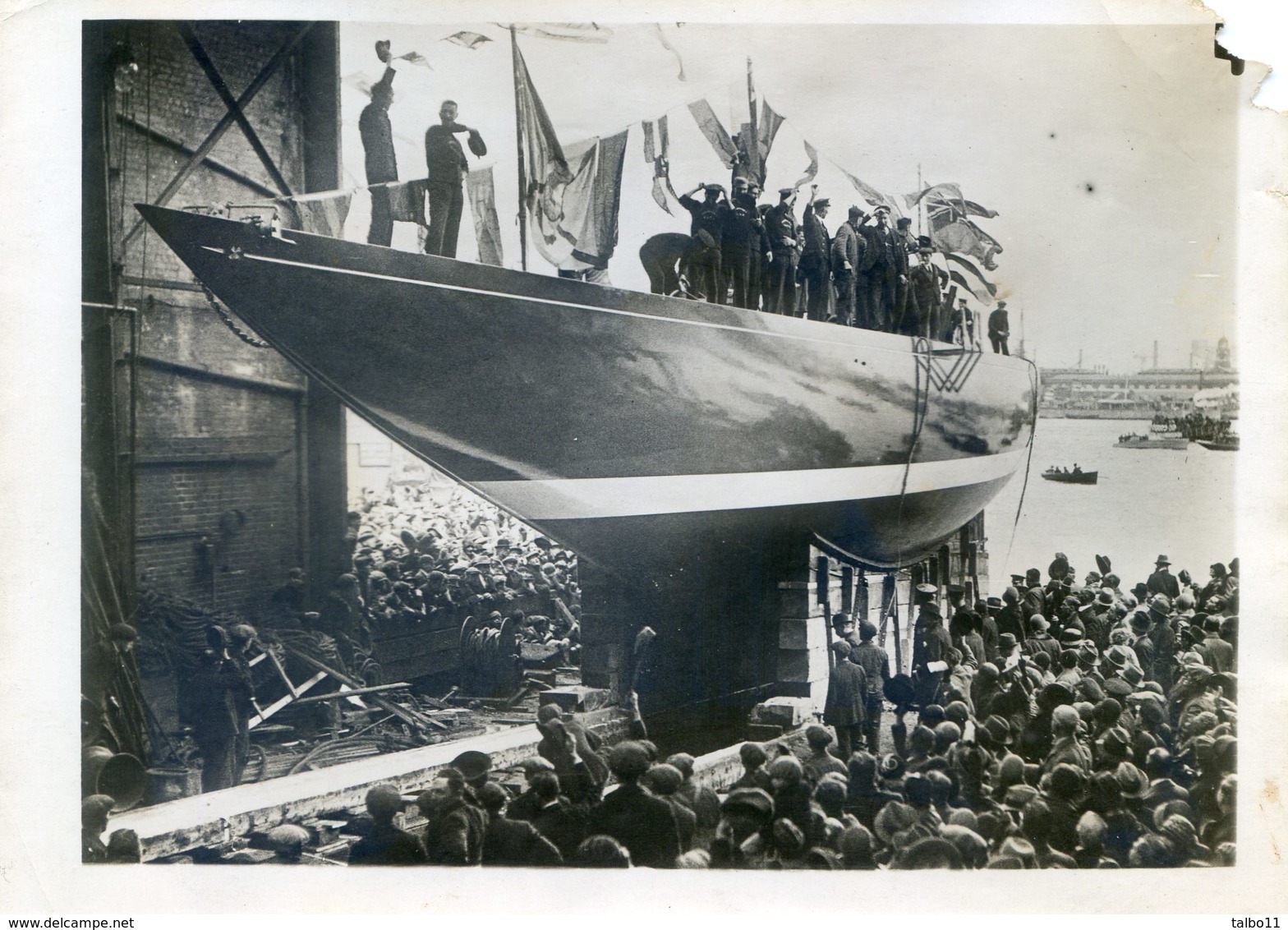 Photo Agence Rol - Devred - Gosport 14/04/1930 - Lancement Du Shamrock V - Sir Thomas Bipton - Coupe América - Bateaux