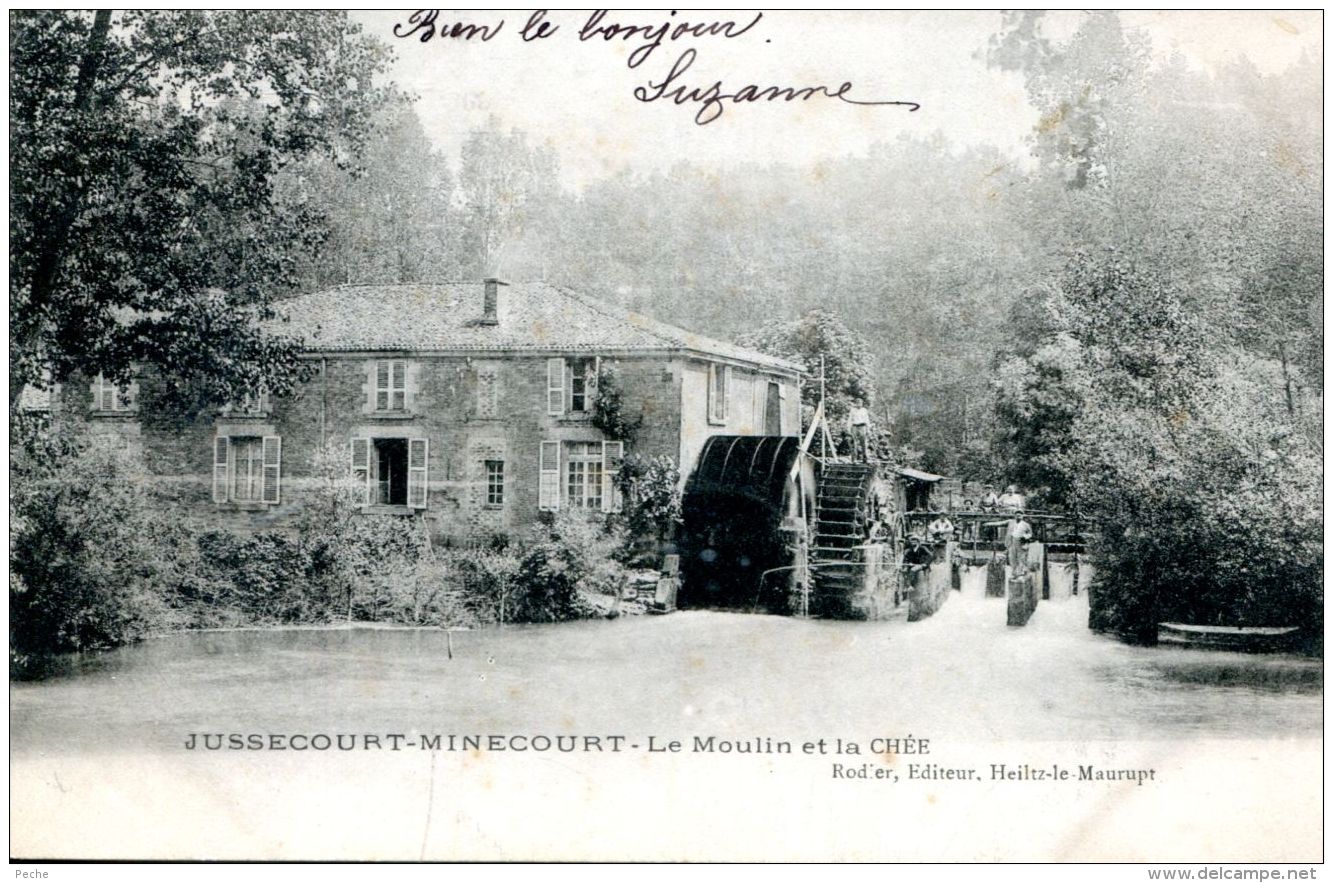 N°64425 -cpa Jussecourt Minecourt -le Moulin Et La Chée- - Molinos De Agua