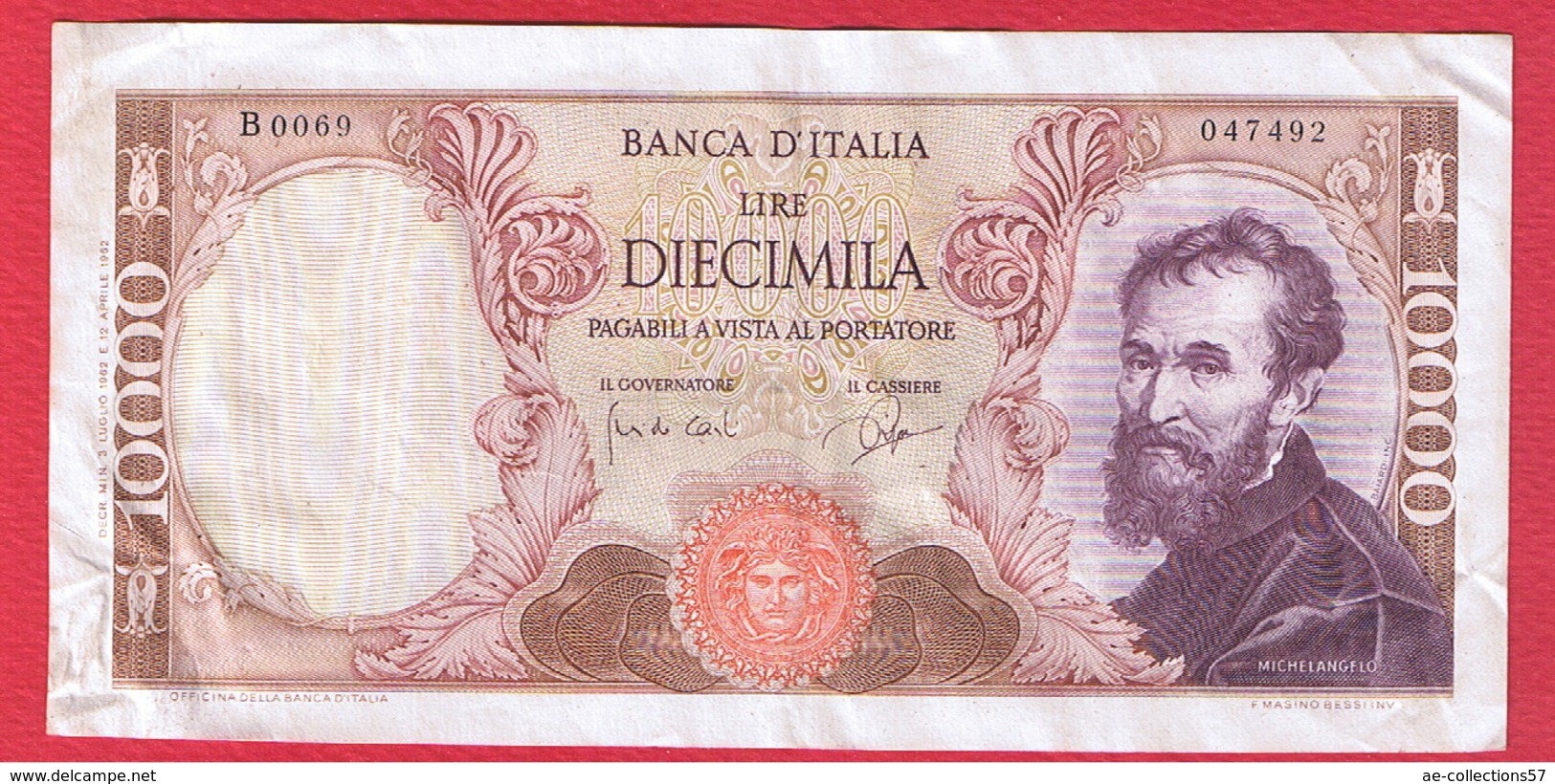 Italie  -  10000 Lires 3/7/1962  -  Pick # 97  -  état  TTB - 10000 Lire