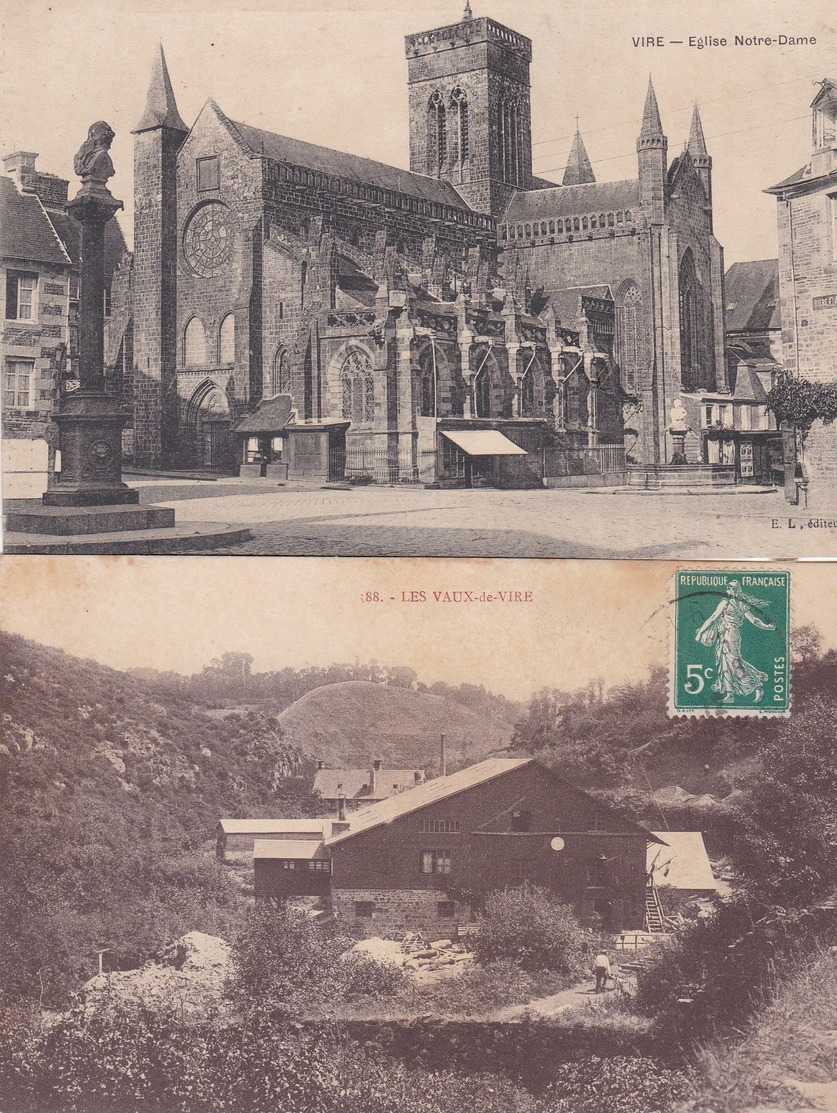 VIRE  -  Eglise Notre-Dame, Porte St-Sauveur, Les Vaux, Rue Saulnerie -  Lot De 4 C. P.  -  Prix Fixe - Vire