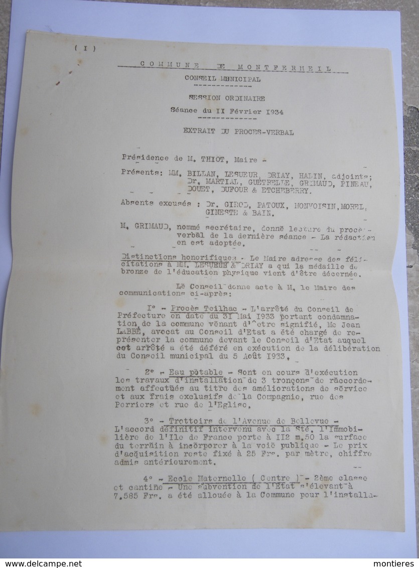 Historical Documents Proc s verbal du conseil municipal de