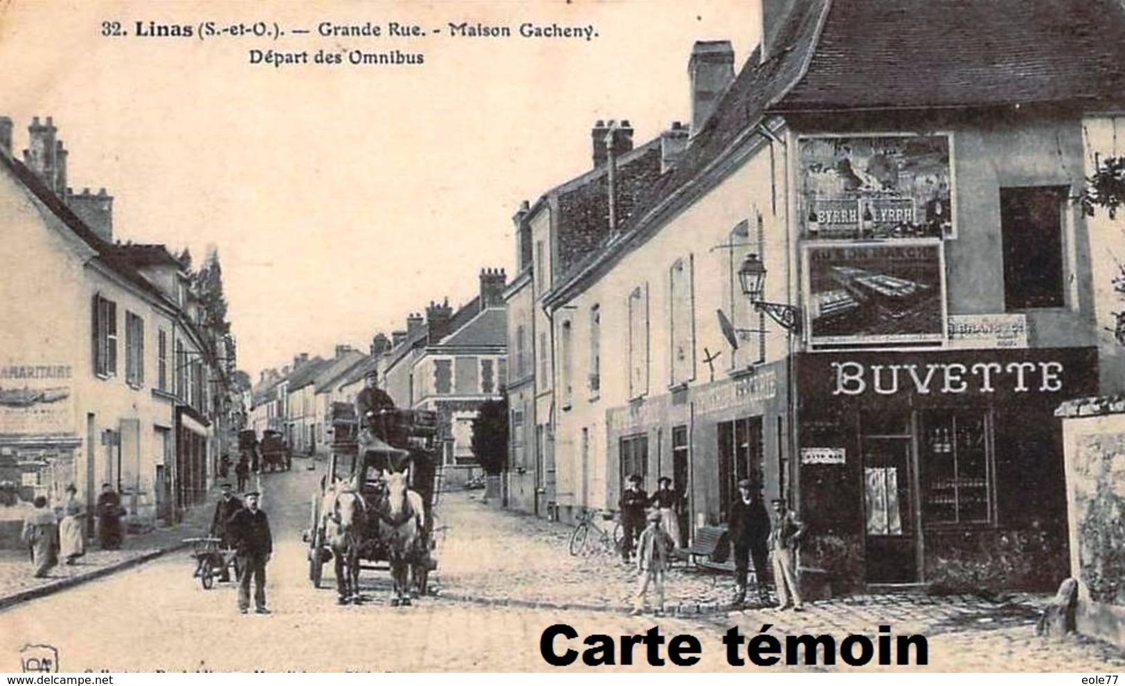 91 - CARTE PHOTO - LINAS - Epicerie Mercerie Ch GACHENY - Devanture - Grande Rue - Andere & Zonder Classificatie