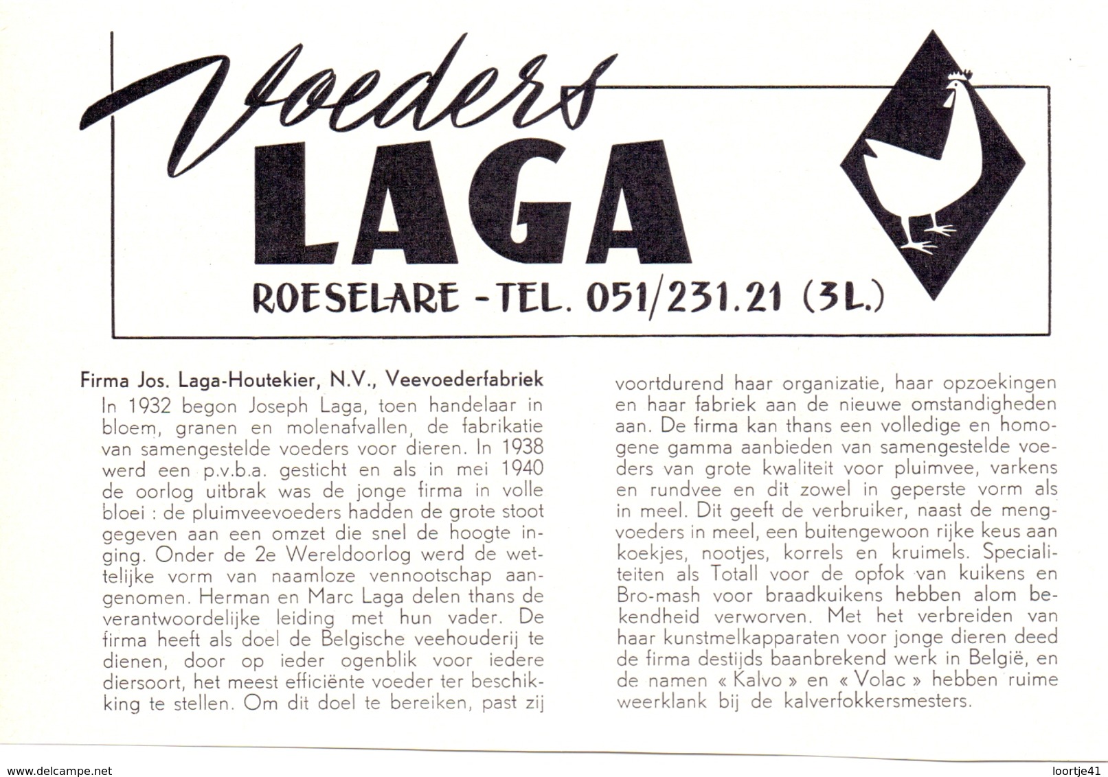 Pub Reclame Org. Knipsel Tijdschrift - Veevoeders Laga - Roeselare - 1961 - Publicités