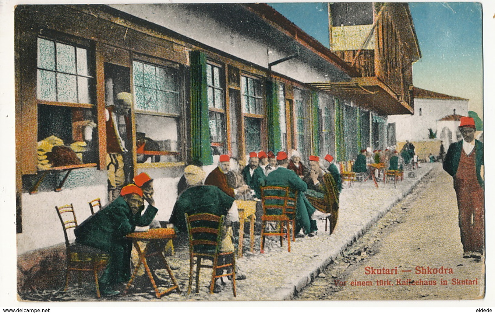 Skutari Shkodra  Vor Einem Turk Kaffeehaus Used 1920 No Stamp Edit Ndrek Kaçulini - Albanië