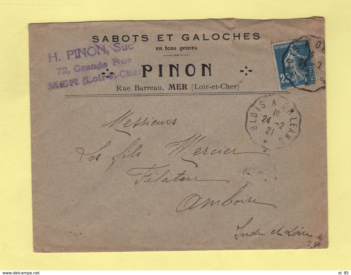 Convoyeur - Blois à Orleans - 1921 - Sabots Et Galoches - Railway Post