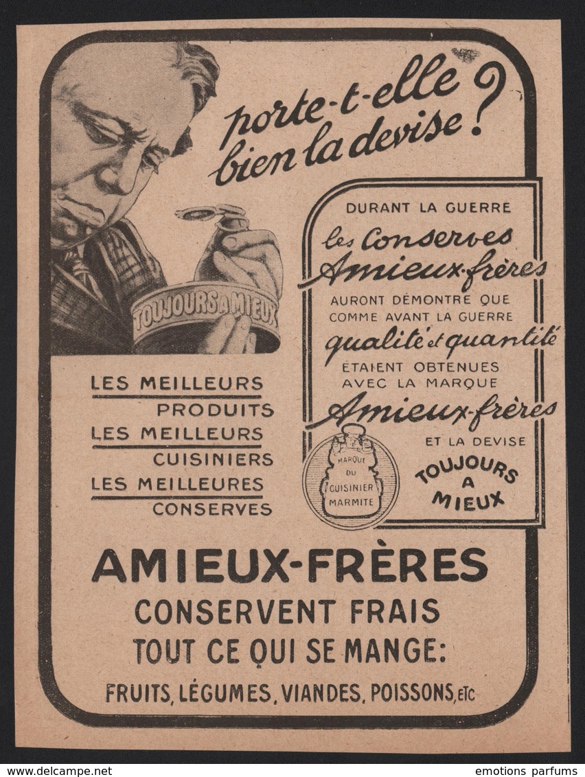 Pub  Papier 1919 Conserves AMIEUX FRERES Nantes 44  Viande Poisson - Publicités