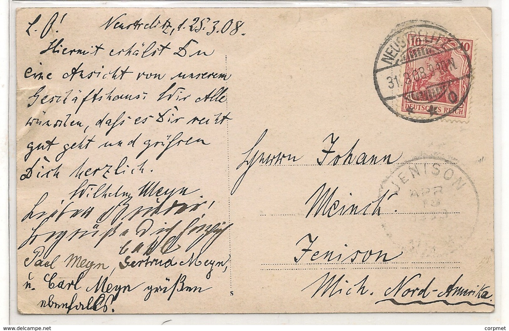 Neustrelitz - Mitarbeiter An Der Tür Der Apotheke -  1908 POSTCARD To JENISON - USA - Neustrelitz