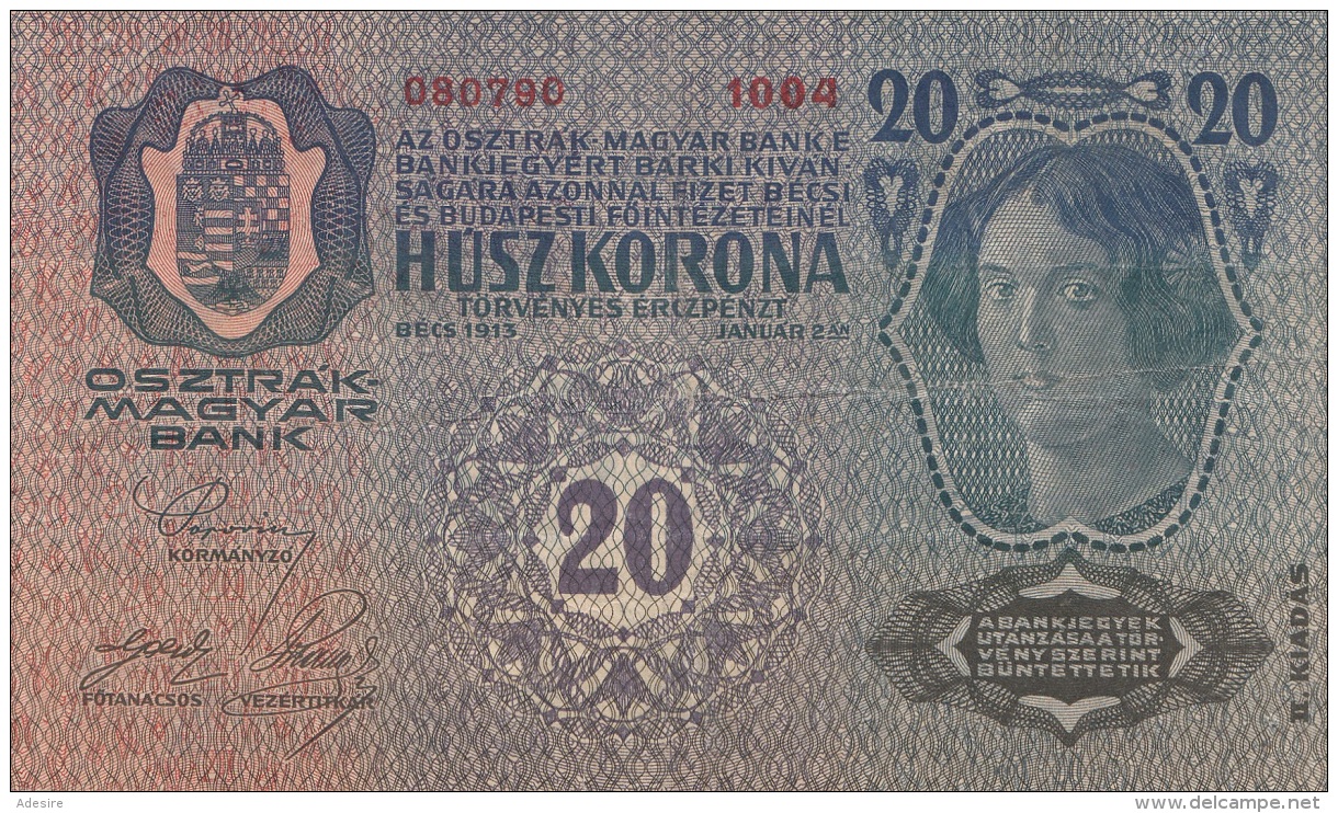 (4 Scan) 2 X 20 KRONEN Österreich/Ungarn Banknoten 1913, Umlaufscheine - Oesterreich