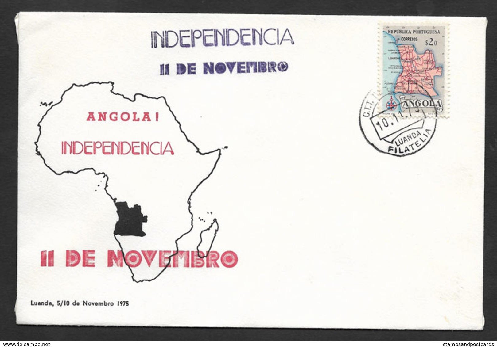 Angola Cachet Indépendance 1975 Independence Cover Postmark 1975 - Angola