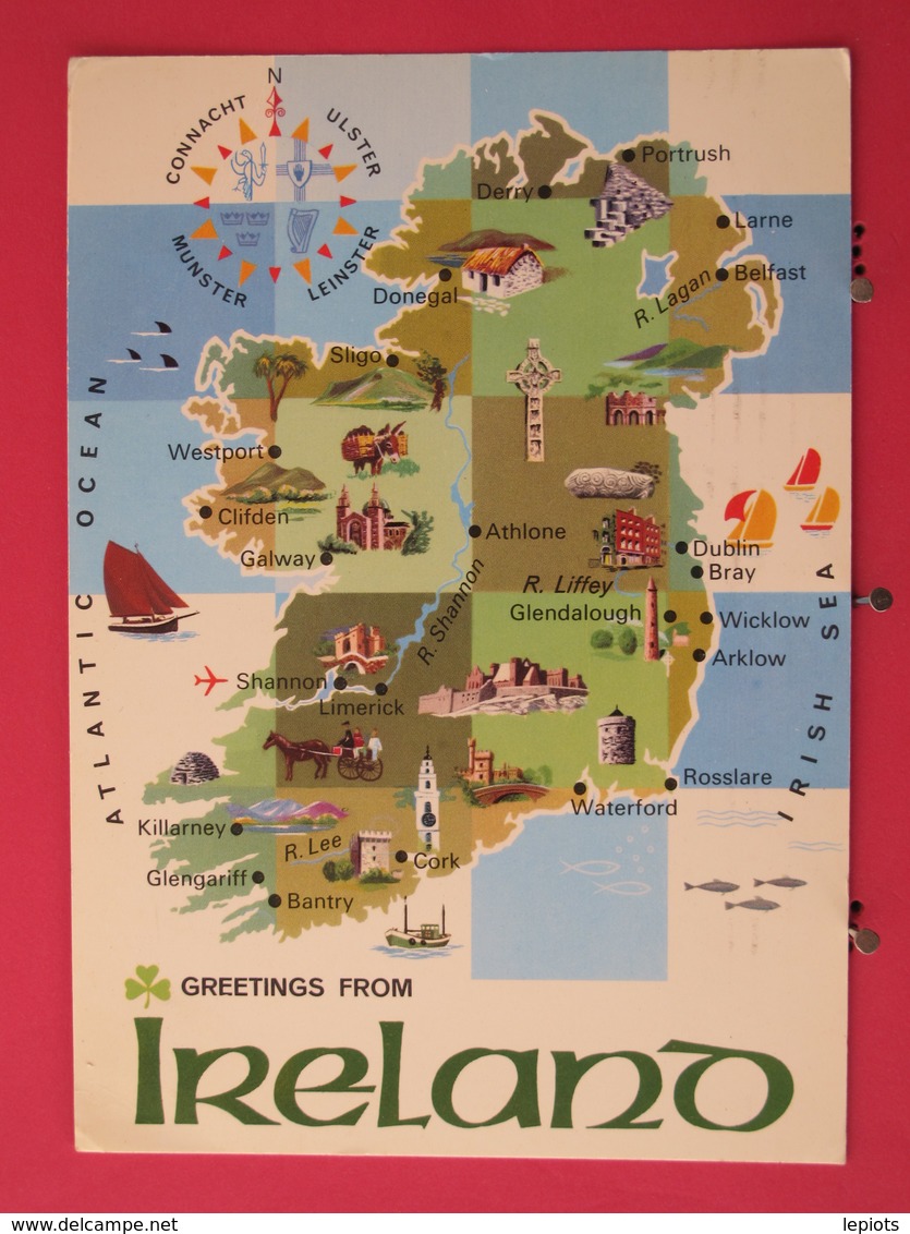 Irlande - Connacht - Ulster - Munster - Leinster - Carte Du Pays - Joli Timbre - Scans Recto-verso - Autres & Non Classés