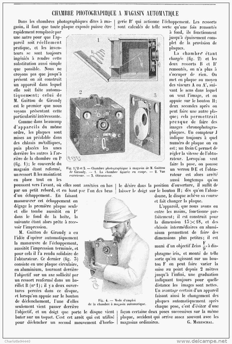 CHAMBRE PHOTOGRAPHIQUES à MAGASIN AUTOMATIQUE   1895 - Other & Unclassified