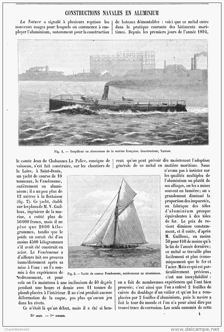 CONSTRUCTIONS NAVALES  En ALUMINIUM  1895 - Autres & Non Classés