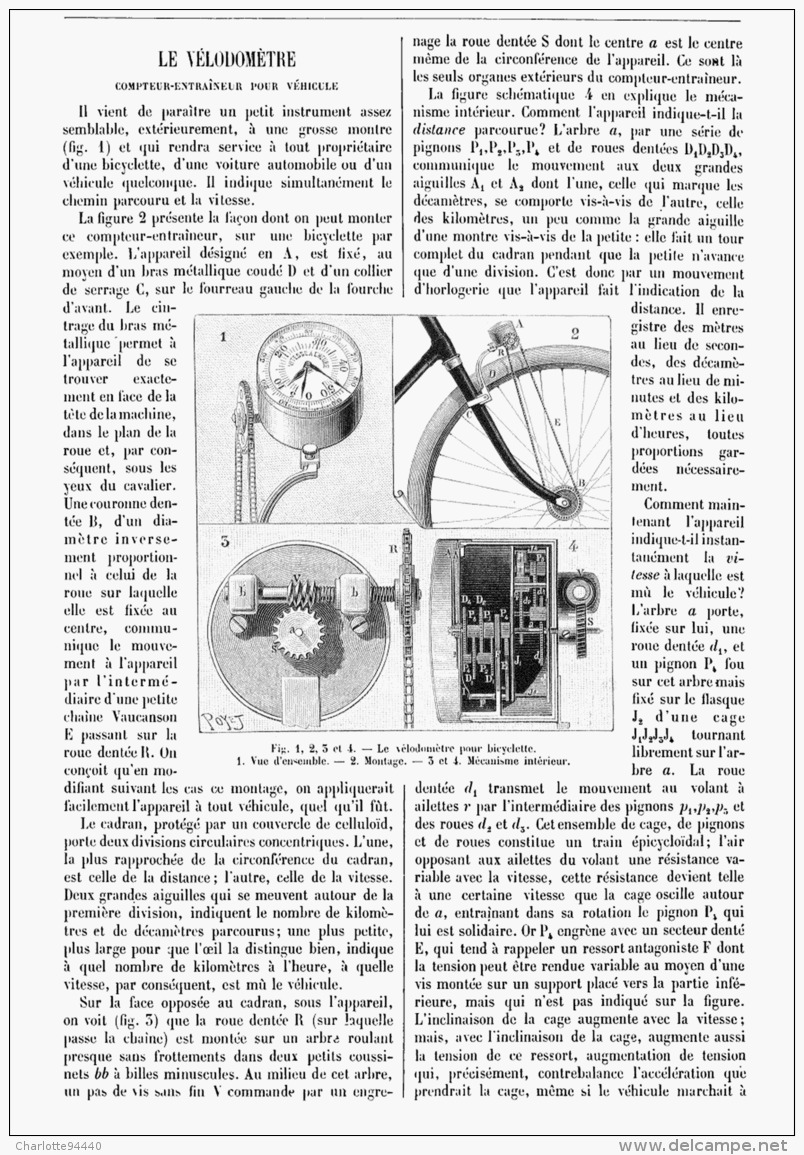 LE VELOMETRE " COMPTEUR-ENTRAINEUR Pour  VEHICULE "  1895 - Autres & Non Classés