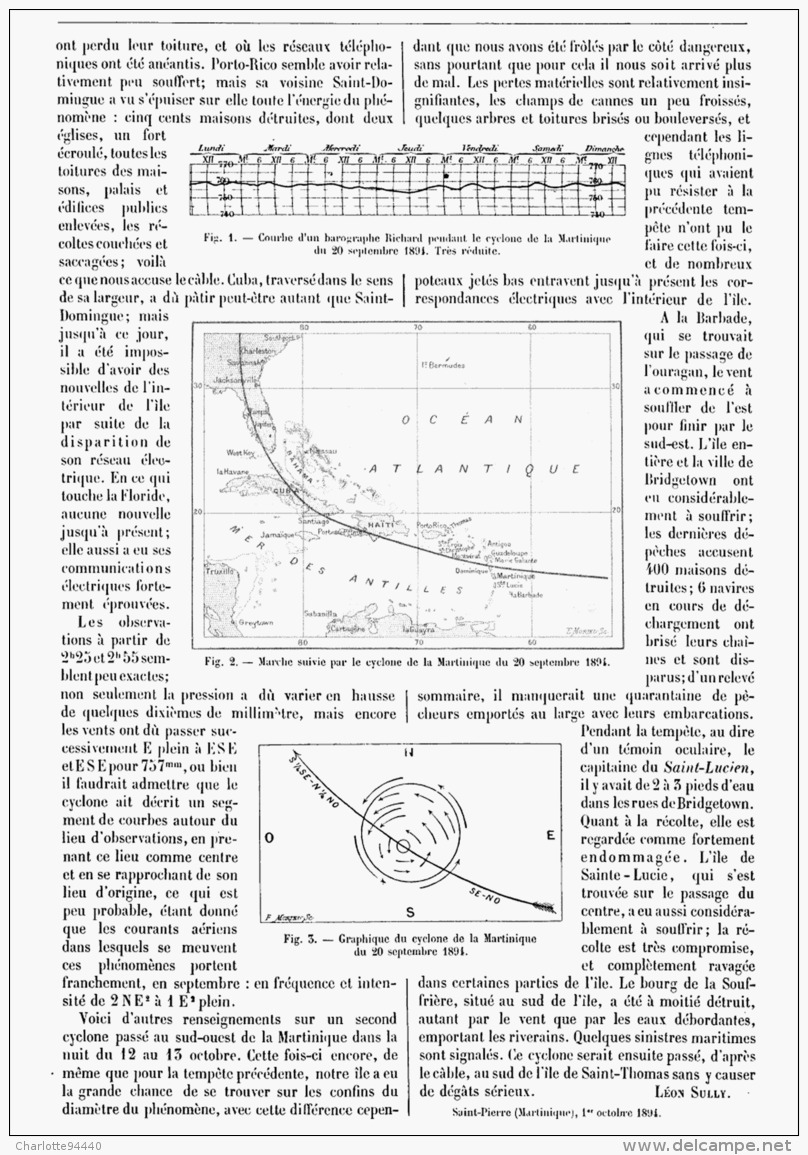 LES CYCLONES De La MARTINIQUE Du 20 SEPTEMBRE Et Des 12-13 OCTOBRE  1895 - Outre-Mer