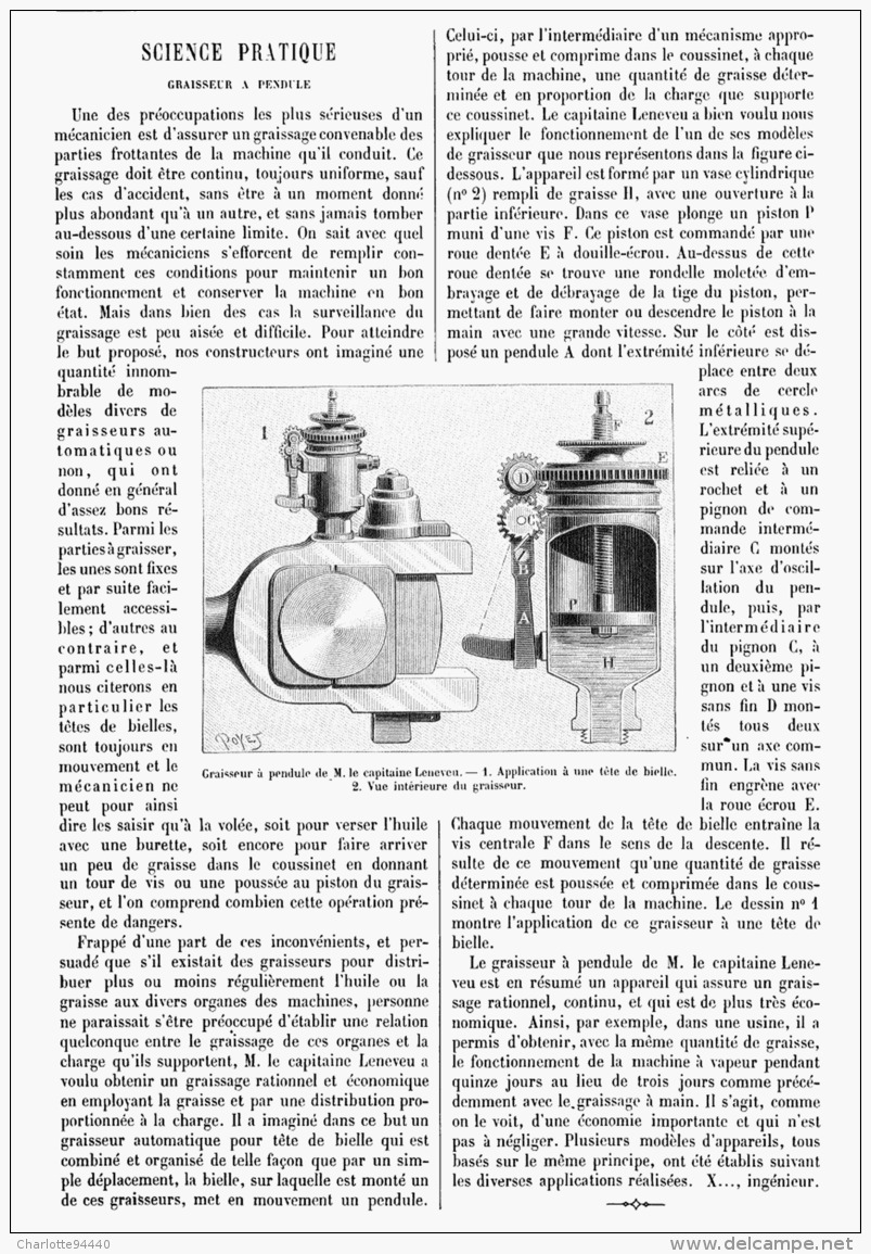 SCIENCE PRATIQUE  " Graisseur à Pendule "  1895 - Altri & Non Classificati