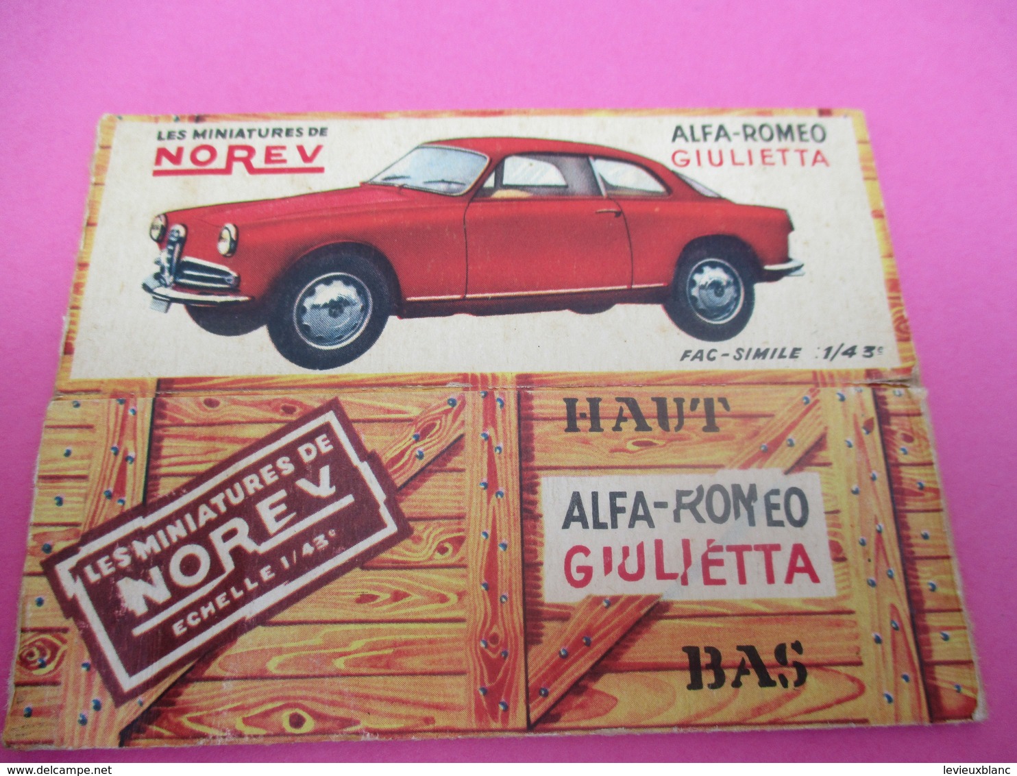 NOREV/ Boite Carton Ancienne Vide ( Manque Abattants De Côtés)/ALFA ROMEO Giulietta/1-43éme/Miniature/1955-60   VOIT40 - Andere & Zonder Classificatie