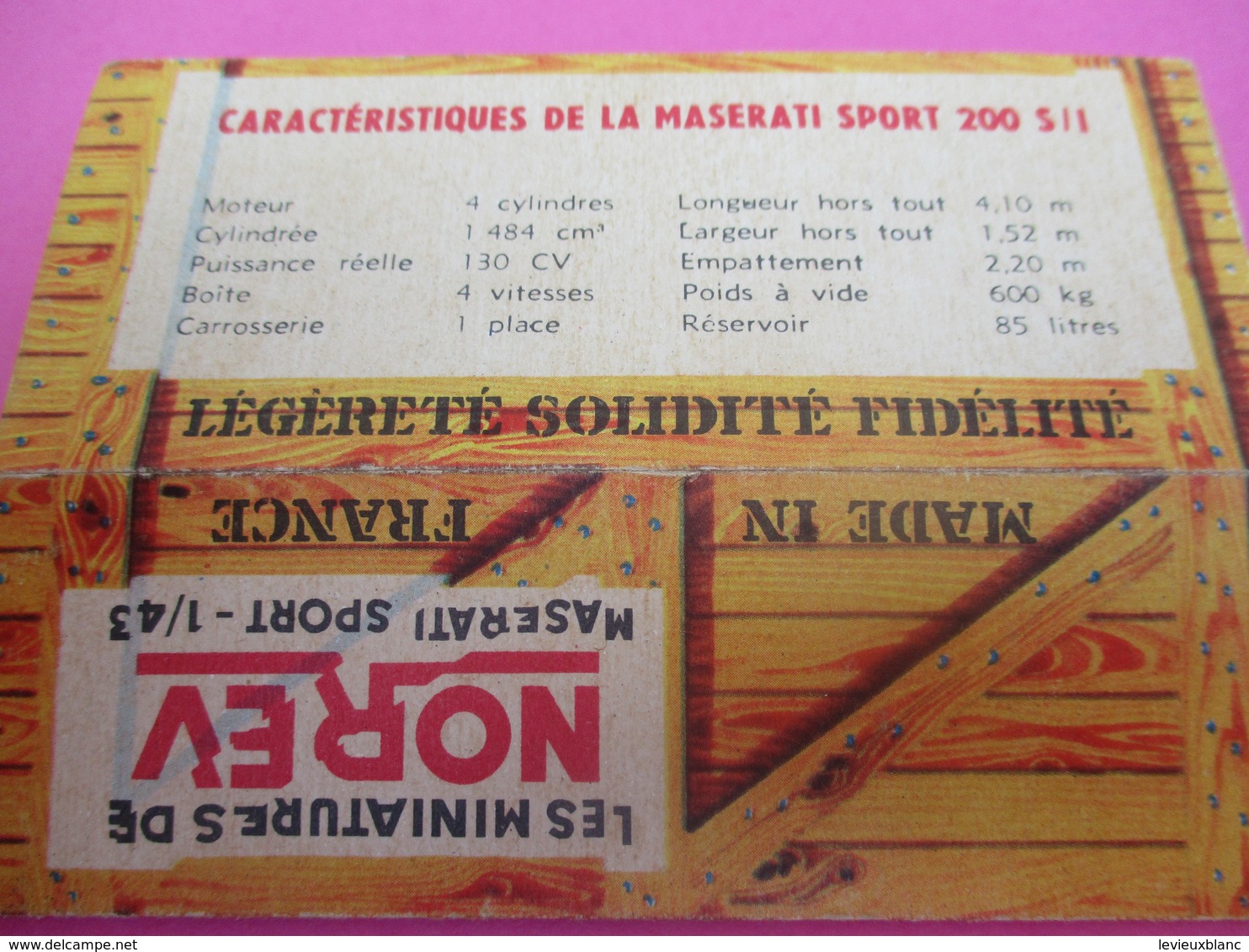 NOREV/ Boite Carton Ancienne Vide ( Manque Abattants De Côtés)/MASERATI Sport 200SI /1-43éme/Miniature/1955-60   VOIT45 - Autres & Non Classés