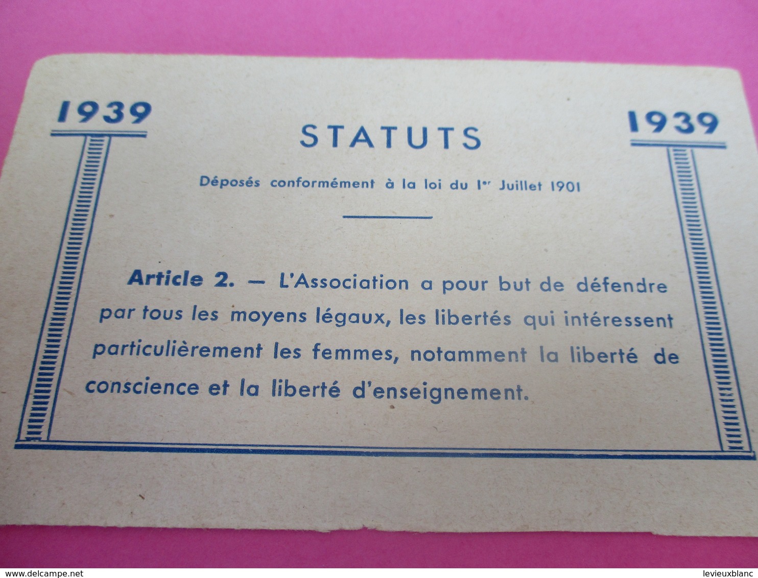 Carte D'Association/Ligue Féminine D'Action Catholique Française/ Lanore/ SONNEVILLE/ Charente/ /1939     CAN755 - Religione & Esoterismo