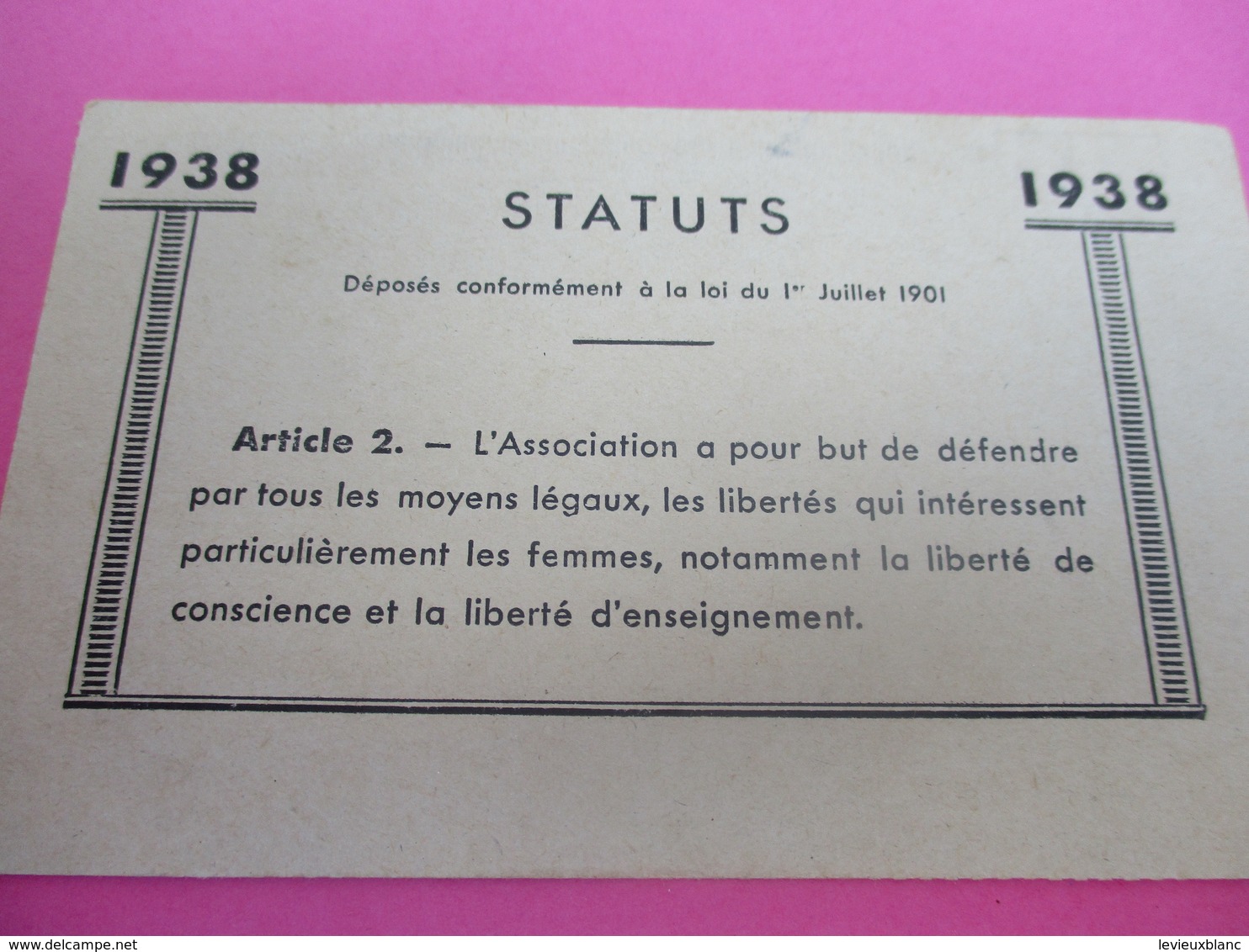Carte D'Association/Ligue Féminine D'Action Catholique Française/ Lanore/ SONNEVILLE/ Charente/ /1938     CAN756 - Religion & Esotericism