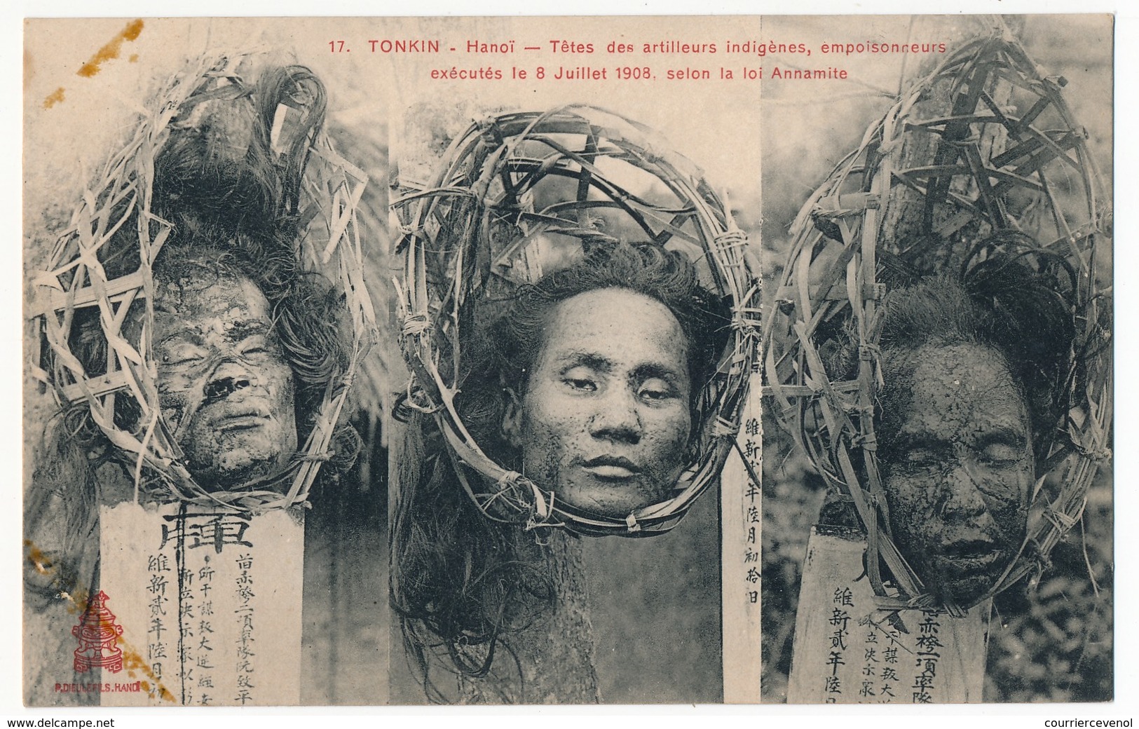 CPA - TONKIN - Hanoï - Têtes Des Artilleurs Indigènes Empoisonneurs Exécutés Le 8 Juillet 1908 Selon La Loi Annamite - Viêt-Nam