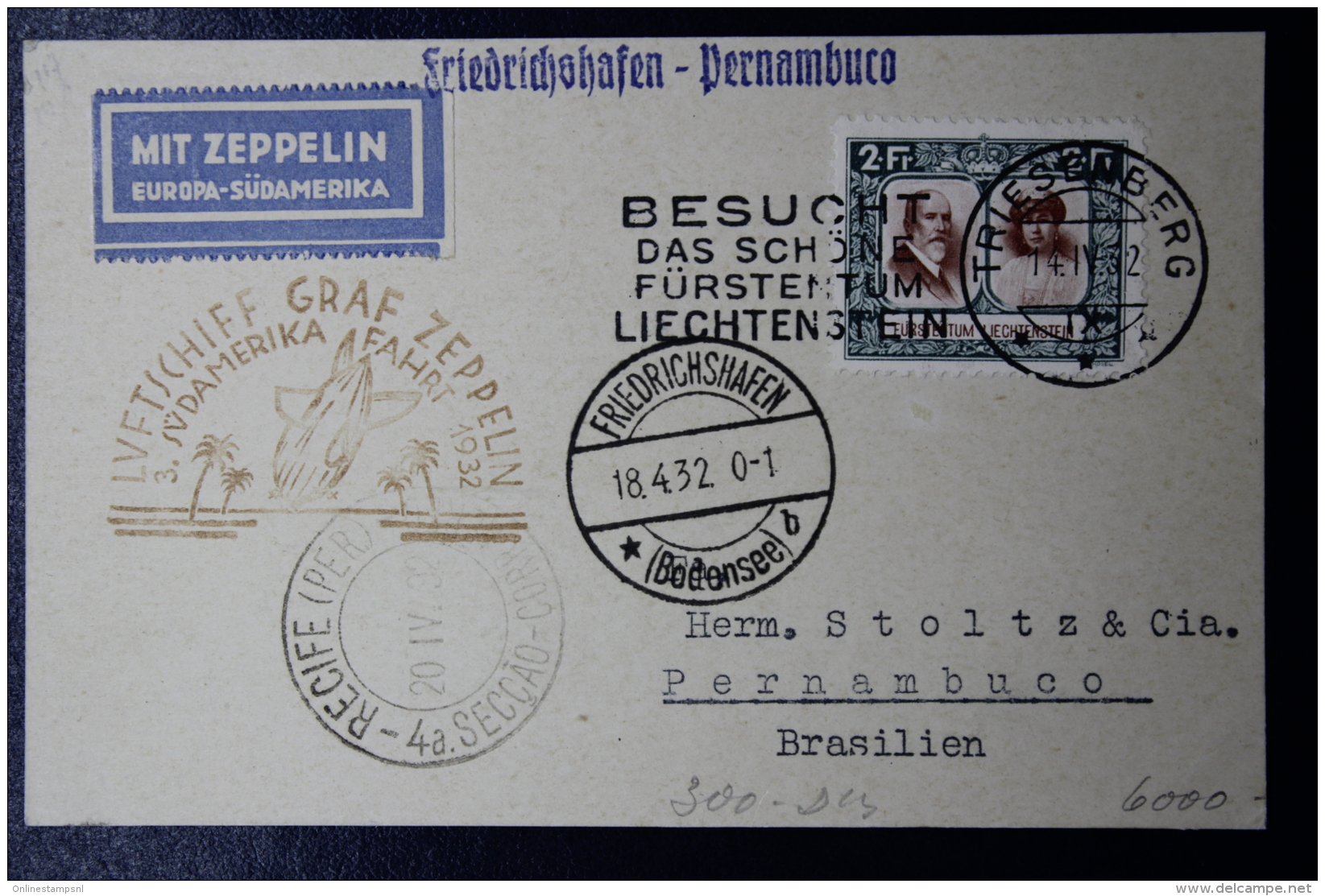 Liechtenstein: Graf Zeppelin Sieger 239 3e Sud Amerika Fahrt  Mi 107   1932 - Briefe U. Dokumente