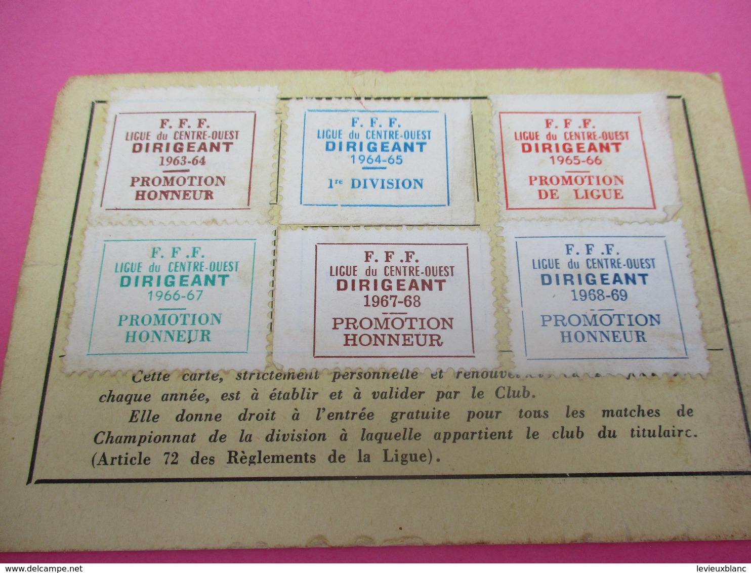 Carte De Dirigeant/Fédération Française De Football/Ligue Du Centre-Ouest/Entente Des Clubs Tullistes/1963-69   SPO337 - Other & Unclassified