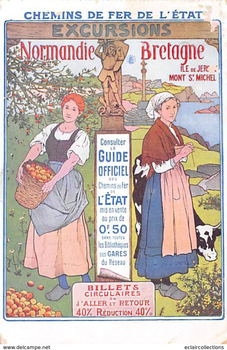 Publicité   Affiche Chemin De Fer De L'Etat   Normandie Bretagne    Illustrée Par  ???  (voir Scan - Advertising