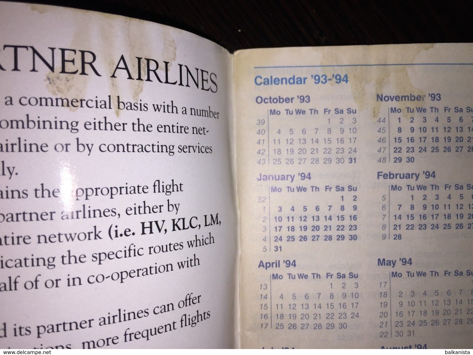 KLM Timetable October 31, 1993 - March 26, 1994 - Welt