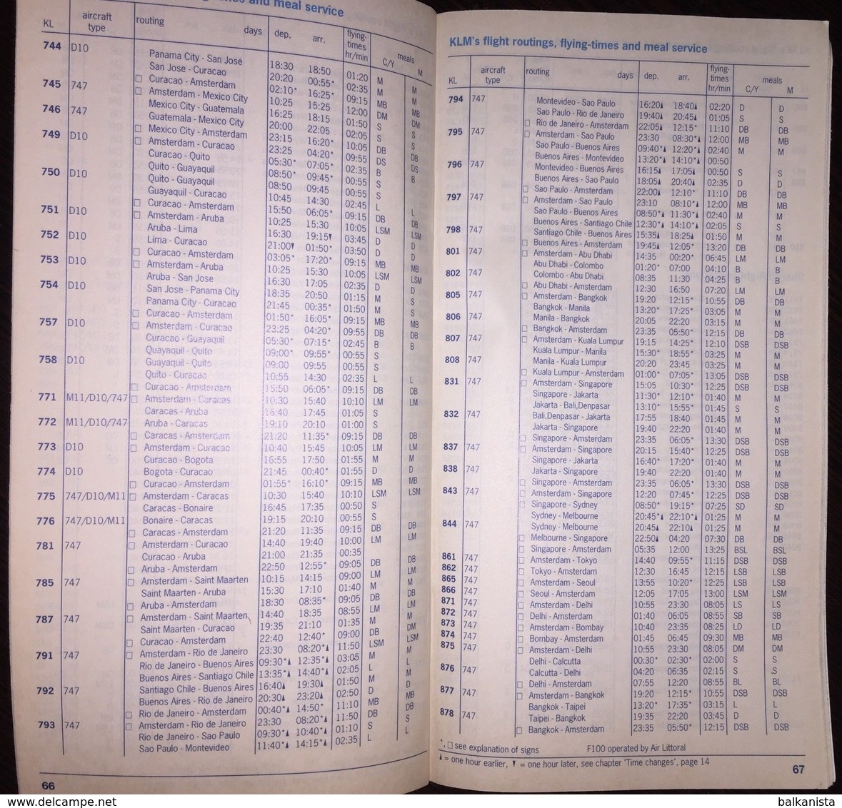 KLM Timetable October 31, 1993 - March 26, 1994 - Monde