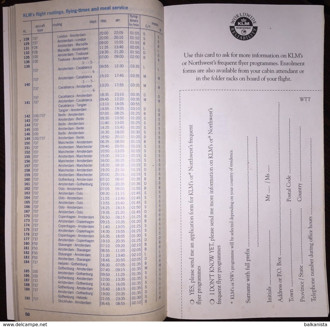 KLM Timetable October 31, 1993 - March 26, 1994