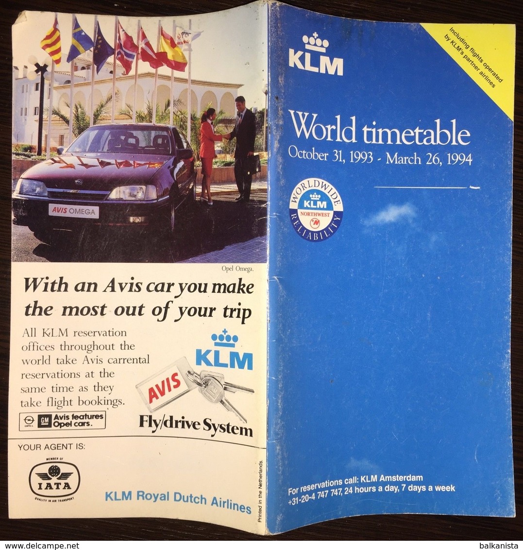 KLM Timetable October 31, 1993 - March 26, 1994