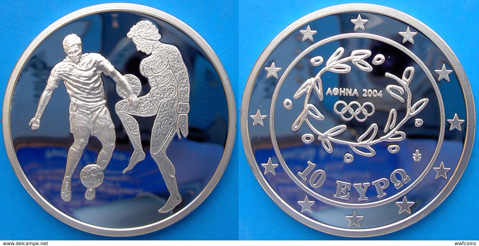 GREECE 10 E 2004 ARGENTO PROOF SILVER EURO ATHENS 2004 ANCIENT FOOTBALL PESO 34g TITOLO 0,925 CONSERVAZIONE FONDO SPECCH - Finlandia