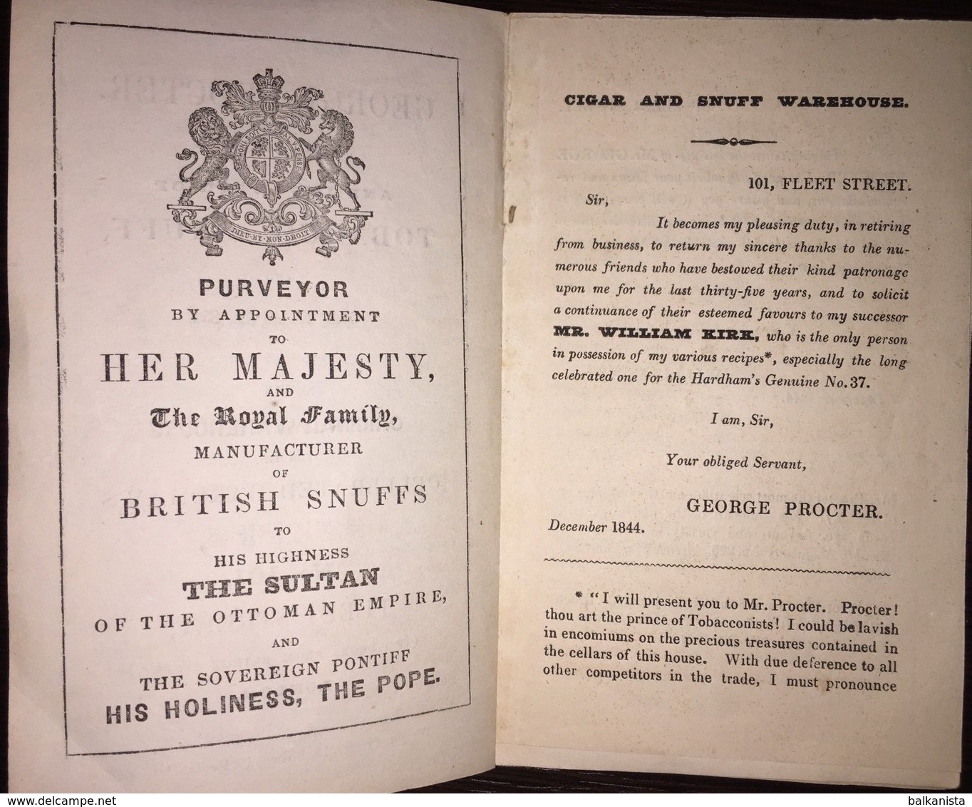 Royal Family Ottoman Sultan The Pope - George Procter Tobacco Snuff Cigars 1844 - Libros