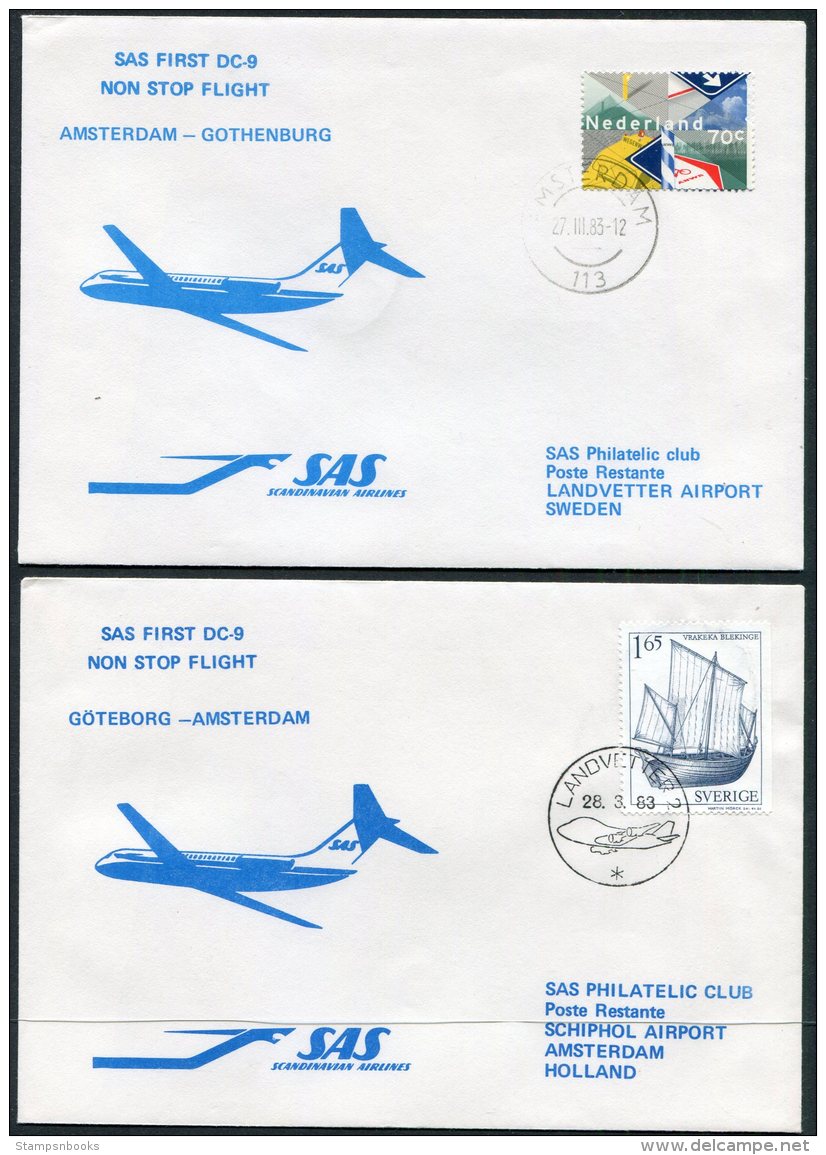 1983 Netherlands Sweden SAS First Flight Covers (2) Amsterdam / Gothenburg - Airmail