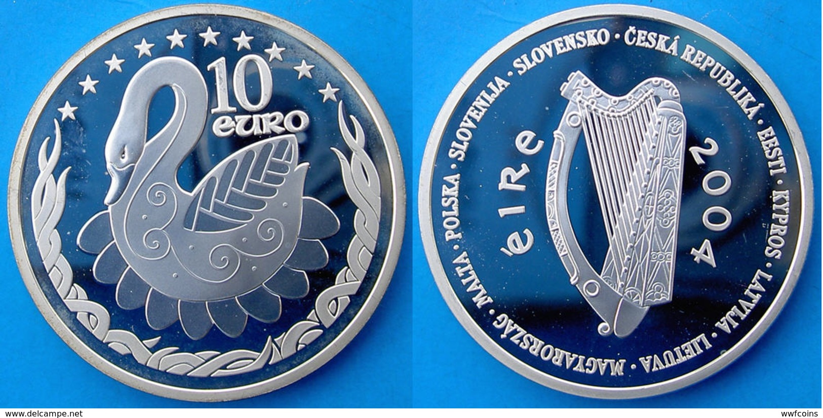 IRELANDL 10 E 2004 ARGENTO PROOF SILVER PAESI DELL'UNIONE CIGNO SWAN PESO 28,28g TITOLO 0,925 CONSERVAZIONE FONDO SPECCH - Irlanda