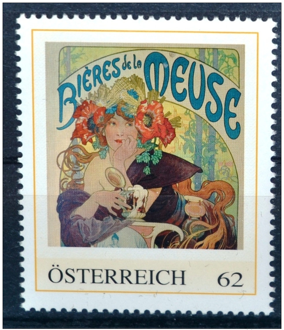 SPECIAL EDITION AUSTRIAN POST - E649  Plakat Bieres De La Meuse, Bier, A. Mucha, Jugendstil Art Nouveau, AT12** - Sonstige & Ohne Zuordnung