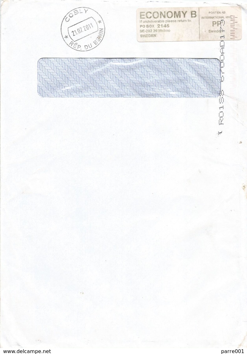 Netherlands 2011 Cobly Benin Handled By Posten AB Malmo Private Post Unfranked Postage Paid Cover - Covers & Documents