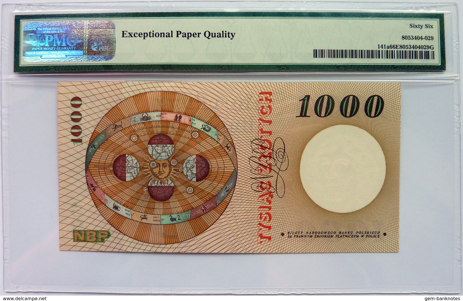 Poland 1000 Zlotych 1965 P141a "Copernicus" Graded 66 EPG (GEM Uncirculated) By PMG - Polonia