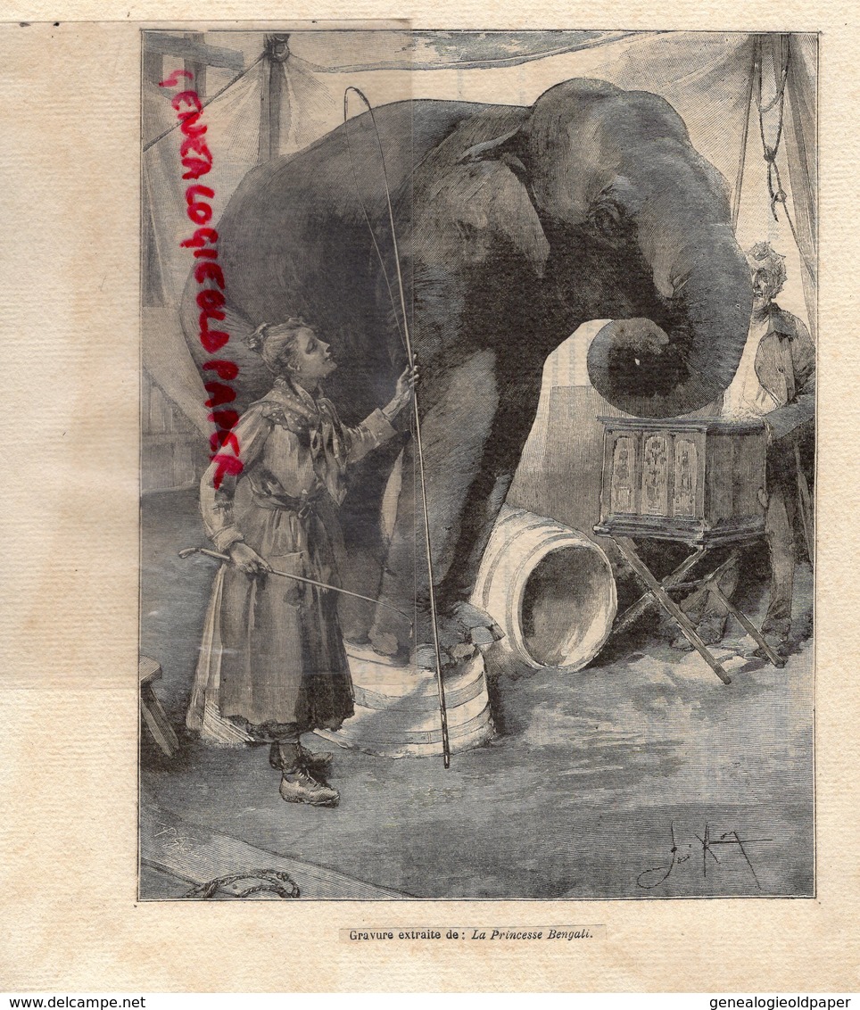 RARE GRAVURE ANCIENNE DRESSEUSE  ELEPHANT- XIX E - LA PRINCESSE BENGALI - - Estampes & Gravures