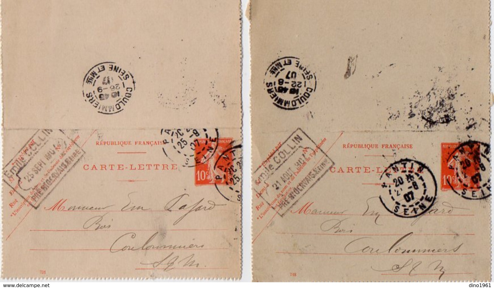 TB 2343 - Entier Postal - Emile COLLIN Au PRE SAINT GERVAIS - MP PANTIN 1907 Pour COULOMMIERS - Kartenbriefe