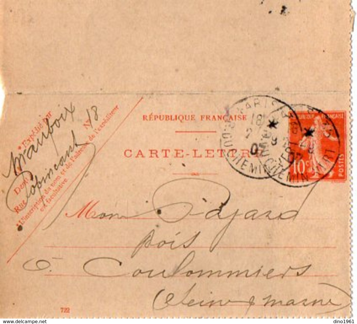 TB 2345 - Entier Postal - MAUPOIX - MP PARIS 1907 Pour COULOMMIERS - Cartes-lettres