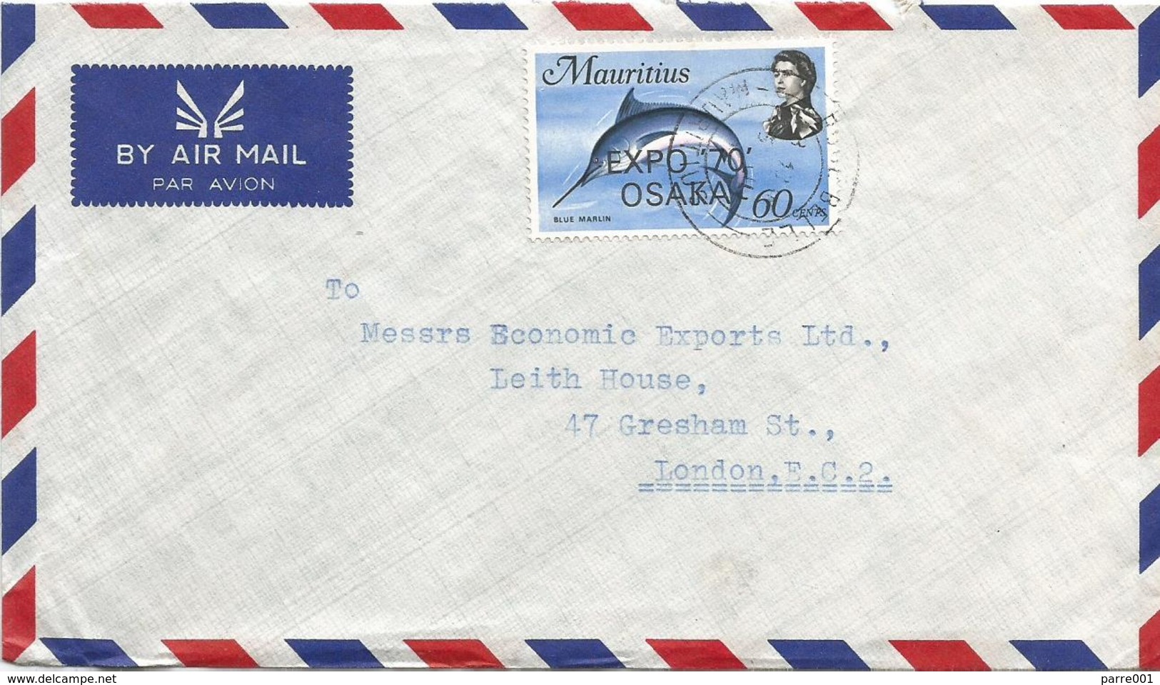 Mauritius 1970 Rose Bell Overprint Osaka Expo Blue Marlin Makaira Nigricans Fish Cover - 1970 – Osaka (Japan)