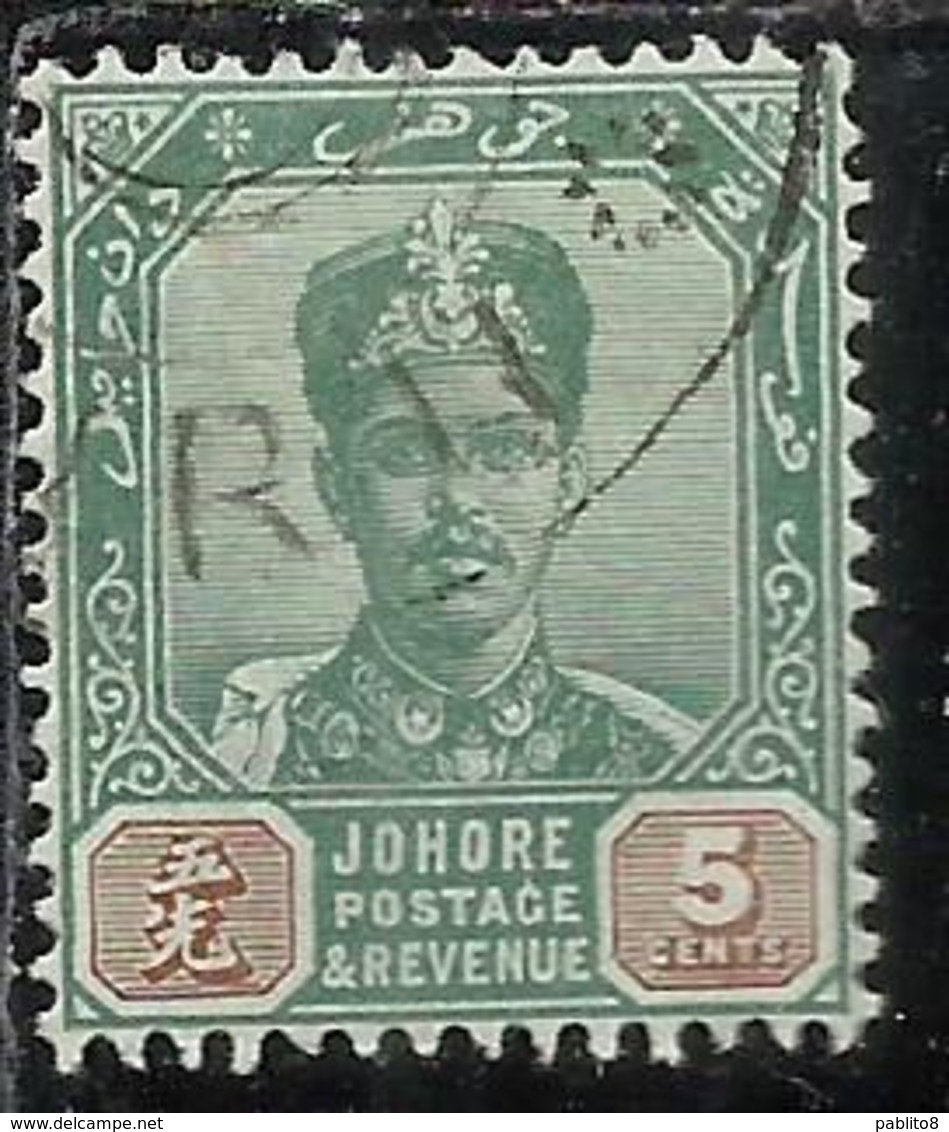 MALAYA JOHORE MALESIA 1896 1899 SULTAN IBRAHIM CENTS 5c USATO USED OBLITERE' - Johore