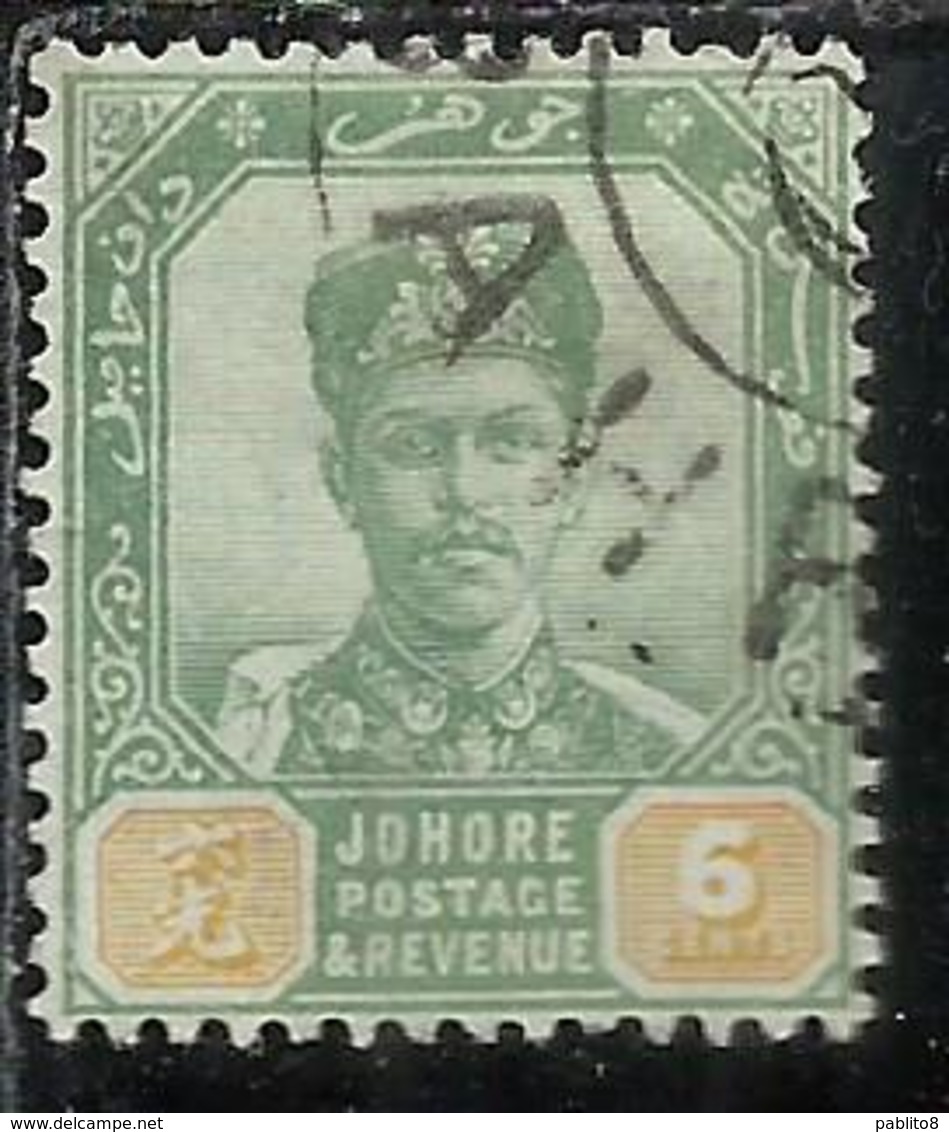 MALAYA JOHORE MALESIA 1896 1899 SULTAN IBRAHIM CENTS 6c USATO USED OBLITERE' - Johore