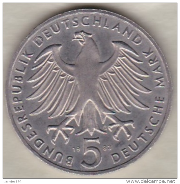 5 Mark 1988 G (Karlsruhe) Martin Luther , Cupro Nikel , KM# 159 - 5 Marchi