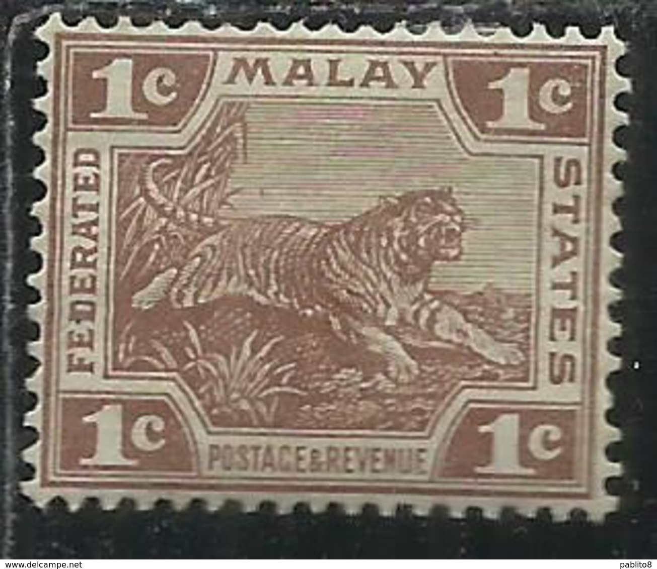 MALAYA MALAISIE MALESIA FEDERATED STATES 1906 1922 WILD FAUNA TIGER TIGRE CENT. 1c MLH - Federation Of Malaya